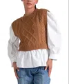 Elan Elisa Layered Sweater Vest In Dark Tan In Gray