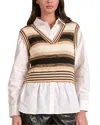 Elan Sweater Vest Shirt Combo In Beige In White