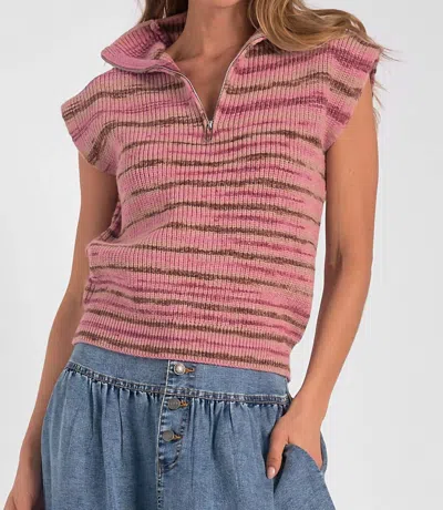 Elan Sweater Zip Front In Rose Multi In Pink