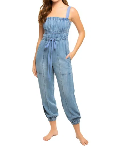 Elan Tank Straps Denim Jumpsuit In Light Blue Wash