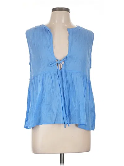 Pre-owned Elan Tank Top Blue Plunge Neckline Tops