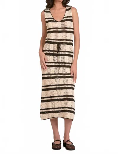 ELAN TASMIN CROCHET DRESS IN NATURAL BLACK STRIPE