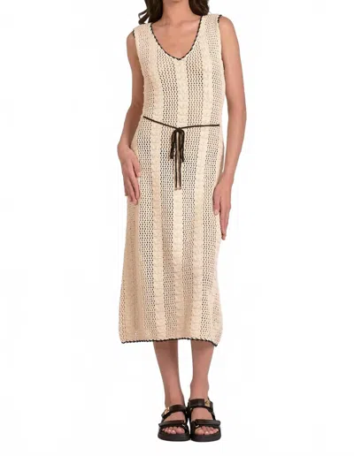 Elan Tasmin Sleeveless Midi Dress In Natural Black Border In Brown