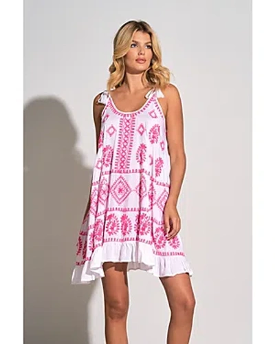 Elan Tassel Tie Embroidered Cover Up Dress In White Neon