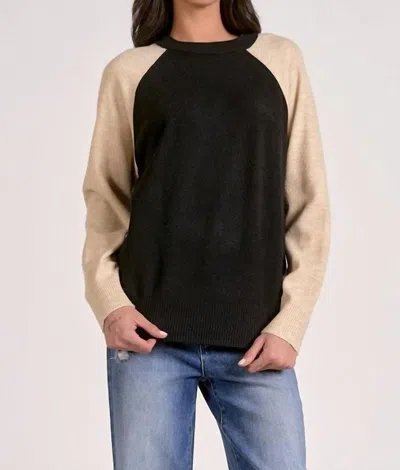 Elan Raglan Colorblock Crew Sweater In Black