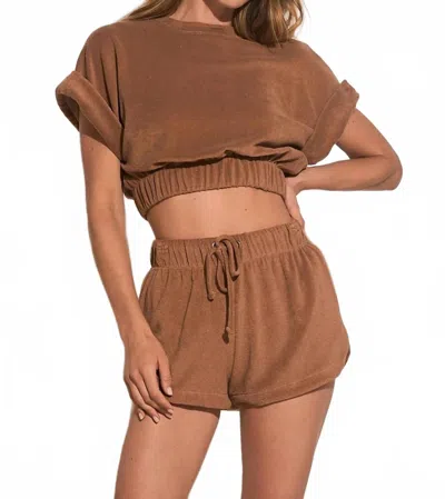 Elan Terri High Waist Elastic Shorts In Brown
