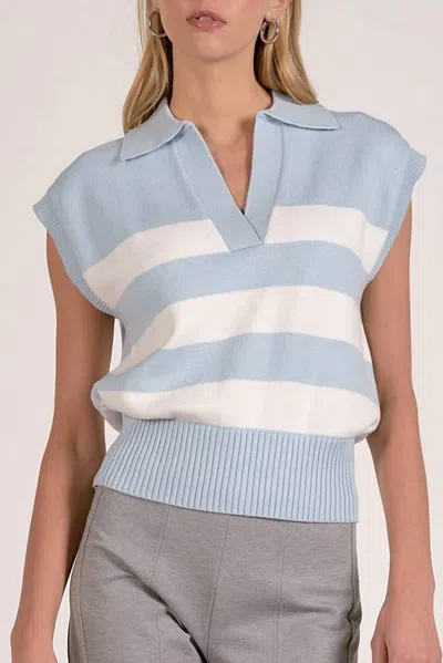 Elan The Courtside Collared Sweater In Blue Stripe In Multi
