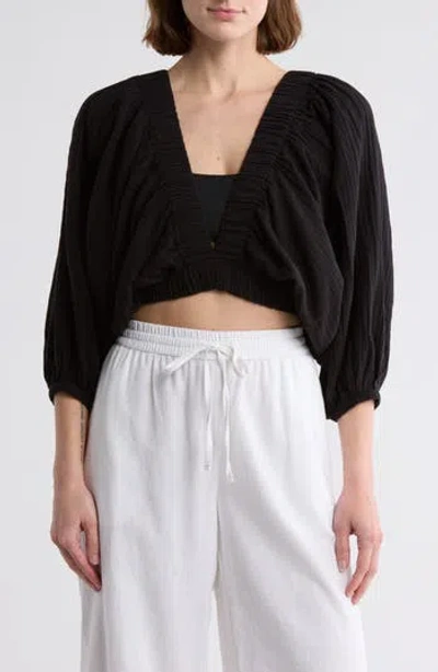 Elan Three-quarter Balloon Sleeve V-neck Cover-up Top