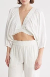 Elan Three-quarter Balloon Sleeve V-neck Cover-up Top In White