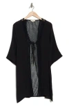 Elan Three-quarter Sleeve Open Stitch Cover-up Duster In Black