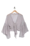 Elan Three-quarter Sleeve Tie Top In Grey