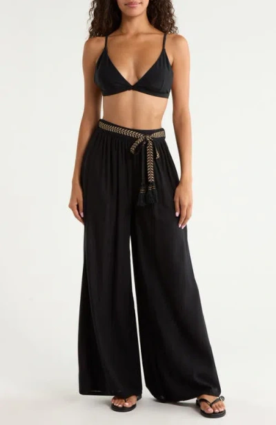 Elan Tie Belt Wide Leg Cover-up Pants In Black