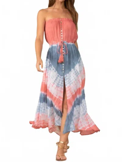 Elan Tie Dye Strapless Maxi Dress In Rose Blue Wave In Animal Print