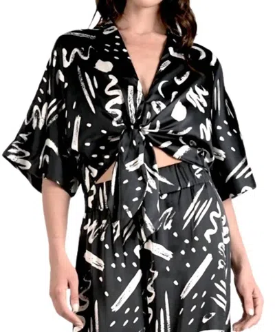 Elan Tie Front Abstract Shirt In Black Print