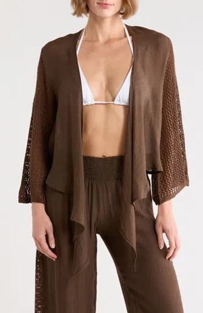 Elan Tie Front Bell Sleeve Cover-up Top In Animal Print