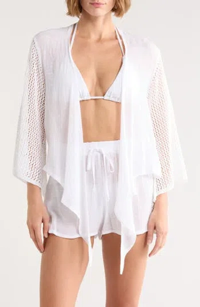 Elan Tie Front Bell Sleeve Cover-up Top In Multi