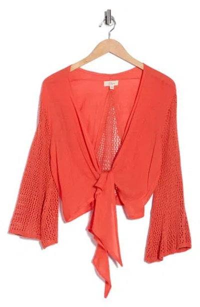 Elan Tie Front Bell Sleeve Cover-up Top In Pink