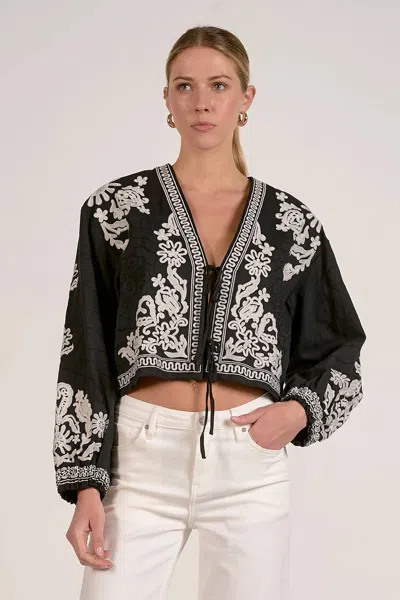 Elan Tie Front Boho Jacket In Black In Multi
