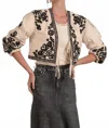 Elan Tie Front Boho Jacket In Natural/black In Multi
