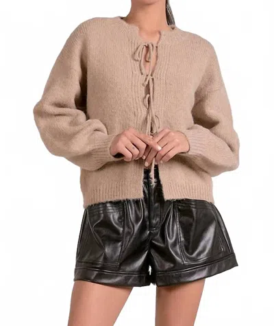 Elan Tie Front Cardigan In Macchiato In Brown