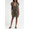 Elan Tie Front Cover-up In Black Cartagena Prin