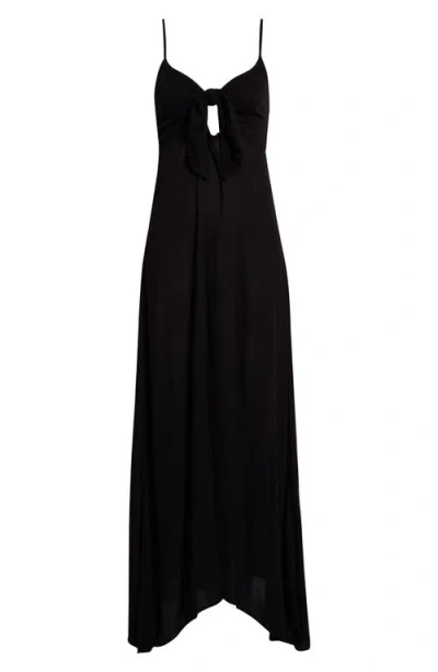 Elan Tie Front Cover-up Maxi Dress In Black