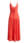 Elan Tie Front Cover-up Maxi Dress In Red Coral