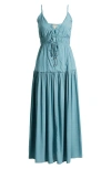 Elan Tie Front Cover-up Maxi Dress In Blue