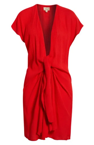 Elan Tie Front Cover-up Wrap Dress In Red