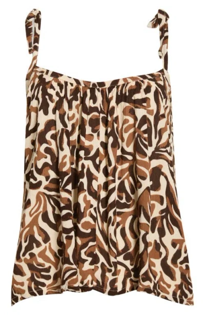 Elan Tie Front Long Sleeve Linen Cover-up In Brown