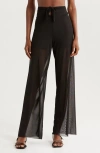 Elan Tie Front Sheer Cover-up Pants In Solid Black