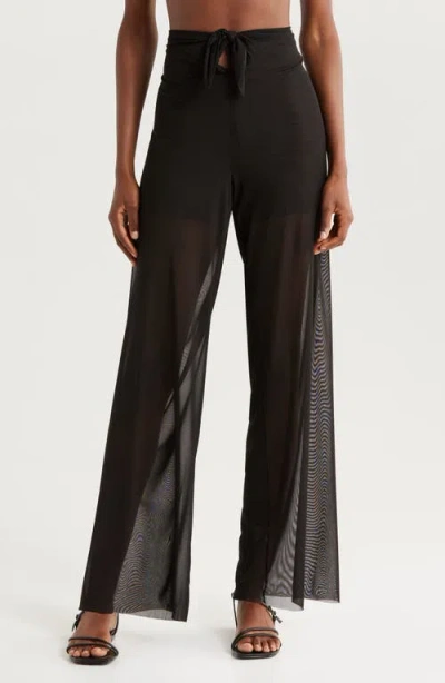 Elan Tie Front Sheer Cover-up Pants In Solid Black