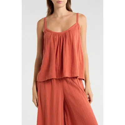 Elan Tie Strap Cotton Gauze Cover-up Top In Red