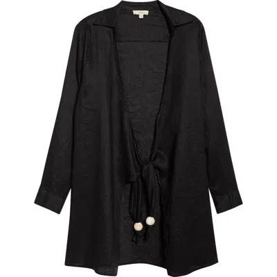 Elan Tie Strap Flowy Cover-up Top In Black