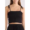 Elan Tie Strap Smocked Crop Top In Black