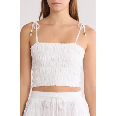 Elan Tie Strap Smocked Crop Top In White