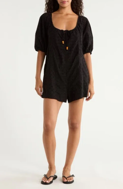 Elan Tie Waist Cover-up Romper In Black