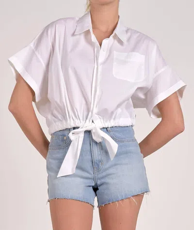 Elan Tie Waist Short Sleeve Button-down Top In White