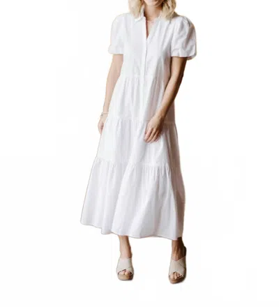 Elan Tiered Button Down Midi Dress In White