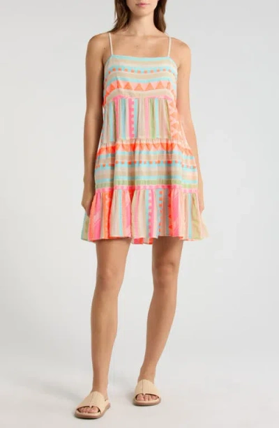 Elan Tiered Cotton Blend Cover-up Dress In Multi