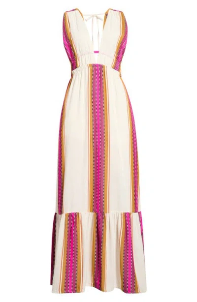 Elan Print Sleeveless Ruffle Hem Cover-up Maxi Dress In Pink