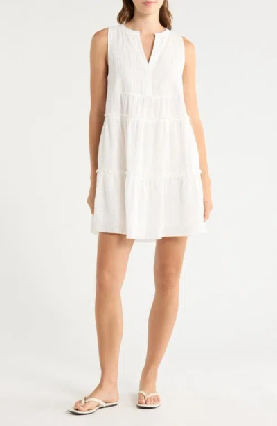 Elan Tiered Cotton Seersucker Cover-up Sundress In White