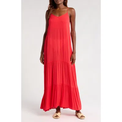 Elan Tiered Gauze Cover-up Maxi Dress In Red