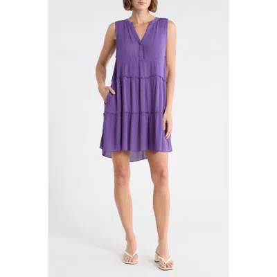Elan Tiered Gauze Cover-up Dress In Purple