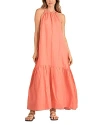 Elan Tiered Halter Maxi Dress In Coral