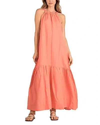 Elan Tiered Halter Maxi Dress In Coral