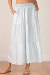 Elan Tiered Maxi Skirt In Chambray In Blue