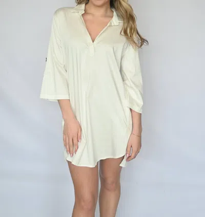 Elan Timeless Elegance 3/4 Sleeve Shirt Dress In White In Neutral