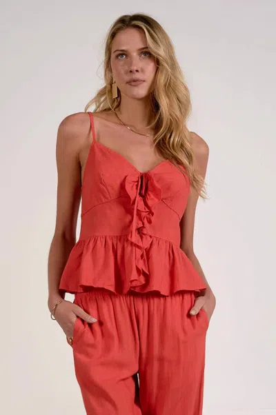 Elan Tioni Tie Front Top In Red In Animal Print