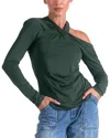 Elan Long Sleeve Off-shoulder Top In Dark Green